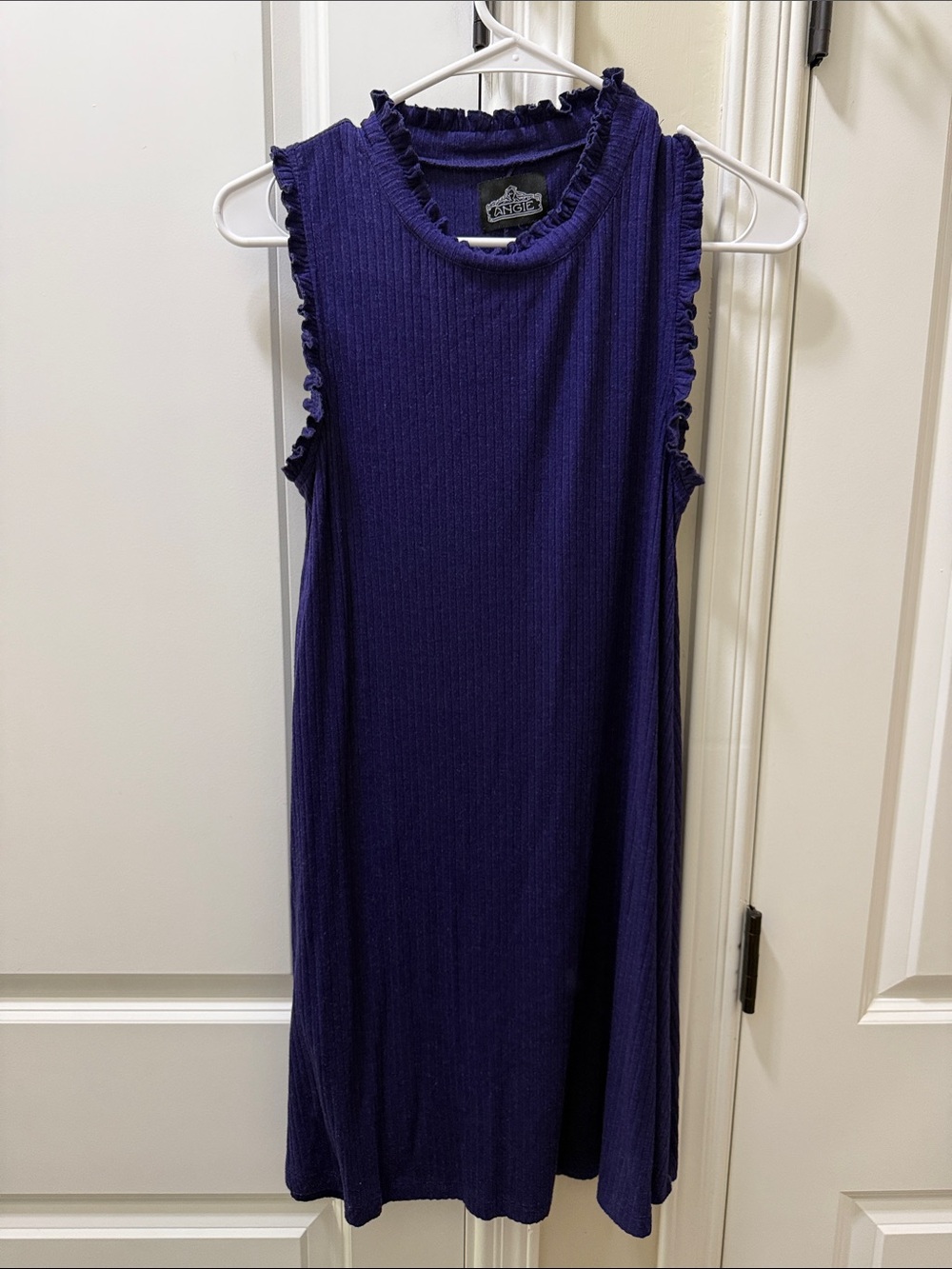 Angie Sleeveless Ruffle-Trim Knit Dress in Deep Violet